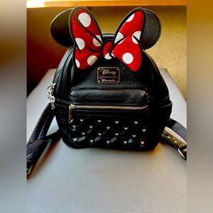 Loungefly Disney Minnie Mouse Bow Faux Leather Womens Double Strap Shoulder Bag